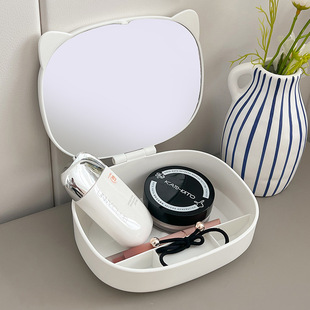 ins Style Dressing Table Mirror Folding Makeup Mirror Women's Belt Storage Box Student Dormitory Desktop Household Small