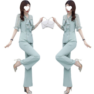 Age-reducing Two-piece Fashionable suit Summer Dress 2025 New Slim-fit Temperament Capable Goddess Style Sag Wide Leg Pants