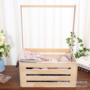 Solid Wood Baby Storage Basket Household Clothes Toy Storage Basket with Handle Baby Shower Storage Rack