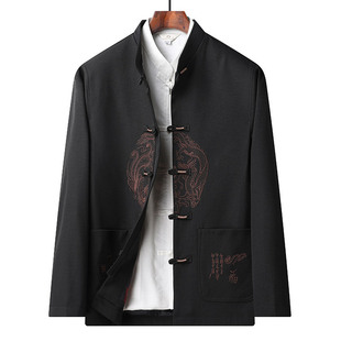 Middle-aged and elderly autumn coat men's father suit Tang suit Chinese style spring and autumn Chinese embroidery dress for the elderly