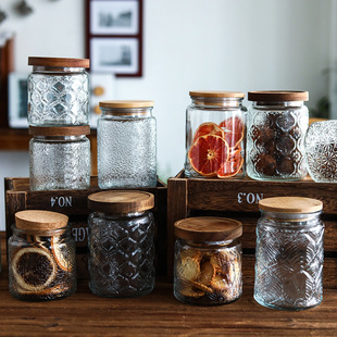 Japanese-style Hammer Glass Sealed Jar Tea Jar Household Kitchen Transparent Grain Storage Bottle Snack Dried Fruit Storage Jar