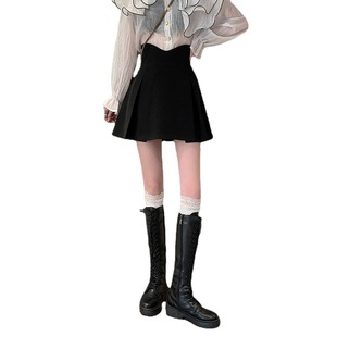 Suitable for Pear-shaped Body Large Size Black Fishbone Skirt Women's Spring and Autumn New Fat Girl's Waist A- line Hip Umbrella Skirt