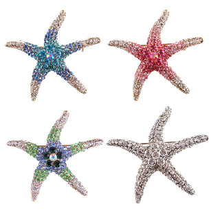 Cross-border European and American retro diamond-encrusted starfish brooch female niche high-end sense pin diy wholesale suit upscale corsage