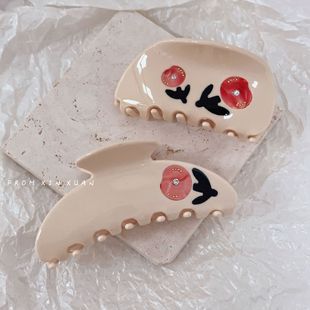 French Vintage Acetic Acid Grab Clip Cream Rose Hair Clip Stitching 2023 New Back Head Hair Shark Clip