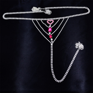 AliExpress Hot Selling European and American Ruby Love Shape Bikini Body chain Trendy Rhinestone thong chain chain