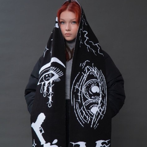 Autumn and Winter Gothic Cartoon Pattern Jacquard Double-sided Trendy Brand Scarf Warm All-match Niche Scarf Shawl Accessories