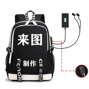 008 cross-border direct supply cartoon pattern backpack large capacity student schoolbag USB computer bag in stock