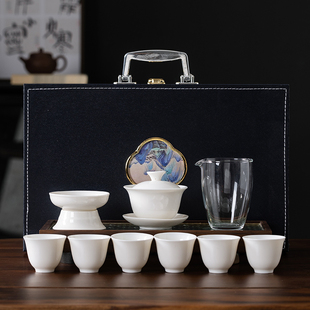 ✅Dehua White Porcelain Kung Fu Tea Set suit Household Mat Jade Porcelain Tea Bowl Teapot Tea Cup Ceramic Gift