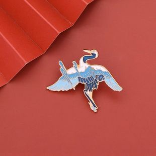 Chinese Style Good Luck Prayer Brooch Retro Art Blessing National Tide Crane Koi Badge Jewelry Clothing Accessories