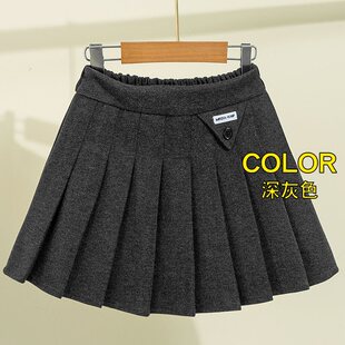 Girls Pleated Skirt Woolen Skirt Autumn and Winter 2025 New Medium and Large Kidsren's Uniform Preppy Style Spring & Fall Skirt