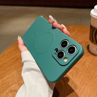 Cross-border iPhone15promax liquid silicone magnetic mobile phone case Apple 14 fuel injection 13 solid color soft case 15