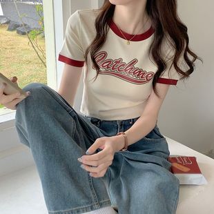 Cotton-Containing Short-Sleeved T-Shirt Women's Short Slim-Fit Tight-Fit Design Sense Niche Summer American Style Retro Pure Desire Hot Girl Top