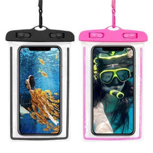 In stock waterproof mobile phone bag swimming transparent fluorescent waterproof bag drifting touch screen hanging neck mobile phone waterproof bag wholesale