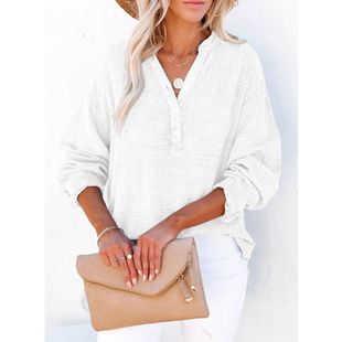 2024 European and American thin solid color pleated New loose casual style cotton pullover foreign trade women's clothing
