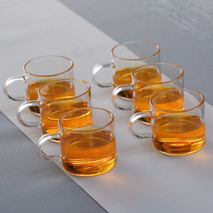 Borosilicate high temperature resistant glass small tea cup color handle heat resistant glass cup tea cup transparent kung fu tea cup with handle