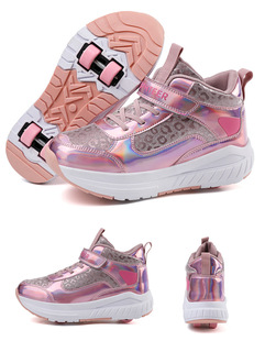 Two-wheeled Row Mob Shoes Four-wheeled Girls' Pulley sneaker Student Deformation Skating Roller Skates Teenagers Explosive Walking Shoes