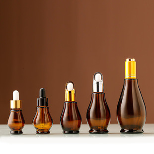 Tea color single gourd rubber head dropper bottle small sample perfume bottle essence emulsion cosmetics sub-bottled essential oil bottle with lid