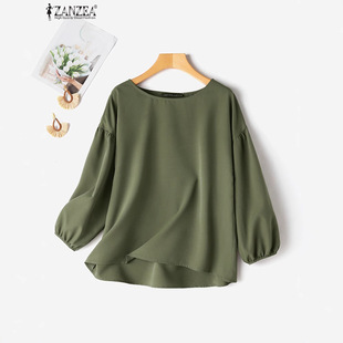 Blouse Trend 2025 Spring Top Casual O-Collar Long Sleeve Solid Color Shirt Loose Retro