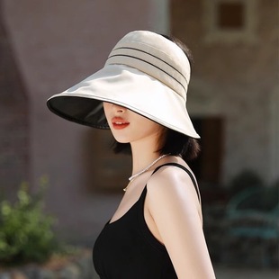 Black Rubber Sunscreen Hat Women's Summer Anti-UV Big Brim Sunshade Hat Driving Ride Sunsun Empty Top Fisherman Hat