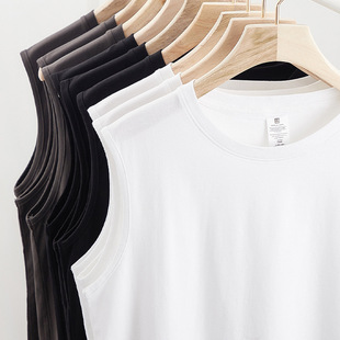 Live popular pure white fitness sports vest men's loose round neck waistcoat bottoming sleeveless T-shirt cotton undershirt