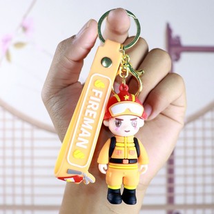 Cute cartoon police fireman bear doll pendant car backpack three-dimensional key chain pendant gifts wholesale