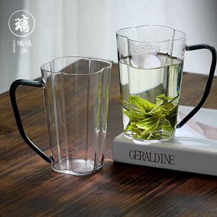 Thickened Glass Green Tea Cup Four-leaf Clover Drinking Water Cup Summer Household Cup with Handle Cup Kung Fu Tea Cup