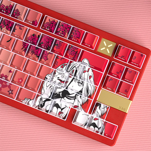 Fox face girl side engraved transparent PBT key cap thermal sublimation process cherry blossom 68 key cap 61 key cap wooting