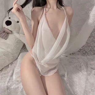 New MM Pan Jinlian Sexy Underwear Large Size Sexy Non-Take-off Chiffon Transparent Nightdress Set Temptation Palace Bellyband
