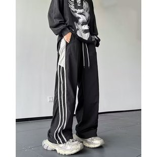 Casual pants men's and women's high street side striped draping wide leg loose trousers sports pants American hip hop spring and autumn retro