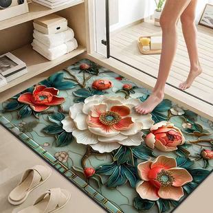 Chinese Style Style Blossom Rich Floor Mat Household Bathroom Door Water Absorbent Quick-drying Foot Mat Home Dirt-resistant Non-slip Rubbing Foot Mat