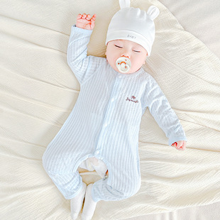 Baby Jumpsuit Summer Newborn Pure Cotton Thin Long-Sleeved Open Clothes Men's and Women's Air-Conditioned Pajamas Baby Summer Clothes