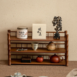 New Chinese style desktop antique shelf teapot display tea set rack tea cup tea maker bamboo storage rack vintage home