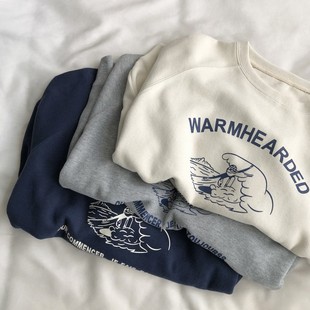Japanese Atmosphere Early Autumn Printed Age-reducing Korean Style Casual Sweater Women's Round Neck Raglan Long Sleeve Loose Pullover Top