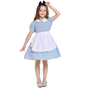 Halloween Costume New Foreign Trade Children's Girls cosplay Anime Alice Blue Plaid Lolita Skirt