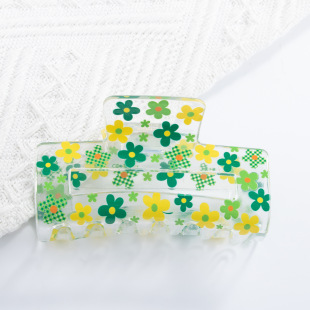 Three heart-shaped leaves November new pvc8 cm cross-border rectangular clip clover hairpin green