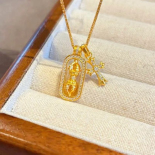 Gold shop with the same style of sand gold drill cross rotating diamond pendant necklace men's and women's couples style copper gold-plated jewelry