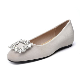 Yuexinwang Leather Flat for Mary Jane Shoes Flat Bottom Grape Mom Women's Shoes Spring New Square Head Flat Single Shoes