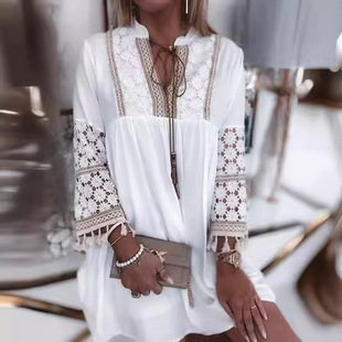 2023 Independent station Amazon new European and American fashion lace stitching dress