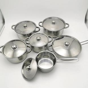 Wholesale Stainless Steel Cookware suit Cross-border 12PCS Set Pot Household Soup Pot Milk Pot Frying Pan Combination Cookware POT
