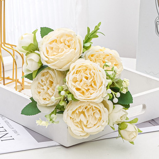 in stock wholesale home decoration simulation fake flowers small bunch of roses wedding layout simulation 5 Persian roses