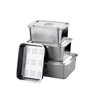 201 Stainless Steel Square Basin Hotel Restaurant Food Basin Buffet Fast Food Basin Deepened Rectangular Portion Basin with Lid