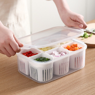 Kitchen Transparent Draining Water Conghua Storage Box Household Refrigerator Scallion, Ginger and Garlic Powder Square Fresh-keeping Box Fruit Factory Straight Hair
