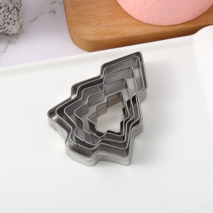 Cross-Border New Stainless Steel Christmas Tree Cookie Mold 5-Piece Set Kitchen Baking Cake Mold Manufacturer Wholesale