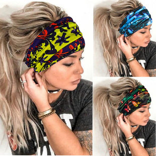 Cross-border New Hot-selling Fashion Big Butterfly Printed Stretch Wide Edition Hair Band Sports Yoga Hair Band Sweat-absorbent Headband