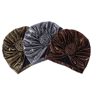 Bronzing color dish flower turf hat baotou cap ethnic style pullover cap