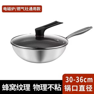 Stainless steel wok honeycomb non-coated non-stick pan less smoke thickened three-layer steel gift wholesale wok non-stick pan