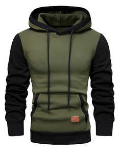 Cross-border autumn and winter new European and American men's color matching color stitching fashion sweater fleece-lined leisure sportswear