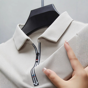 New Summer Explosions Half Zipper Men's Polo Shirt Middle-aged and Young Summer Thin Half Sleeve Lar Zipper Polo Shirt