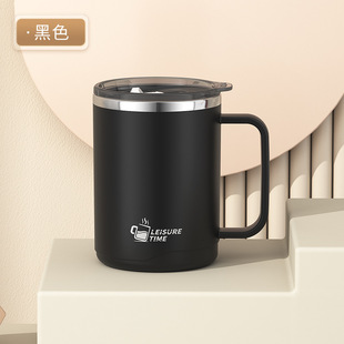 304 stainless steel double-layer thick mug simple portable large capacity double drinking cup with lid coffee cup wholesale