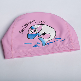 Children's PU swimming cap cute printing comfortable head waterproof fabric multi-color swimming cap foreign trade wholesale